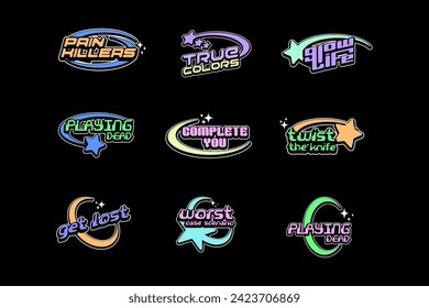 Streetwear graphic design y2k futuristic style logo templates. y2k logo templates design