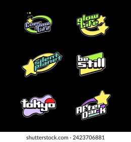 Streetwear graphic design y2k futuristic style logo templates. y2k logo templates design