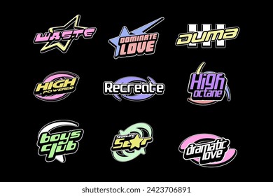 Streetwear graphic design y2k futuristic style logo templates. y2k logo templates design