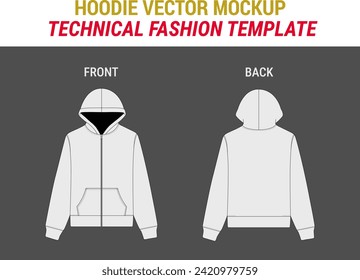 Streetwear Hoodie Fashion Mock-up Template Hoodie Unisex Sweatshirt Women Men Hoodie Vector Illustration Hoodie Sweatshirt Flat Technical Drawing Illustration