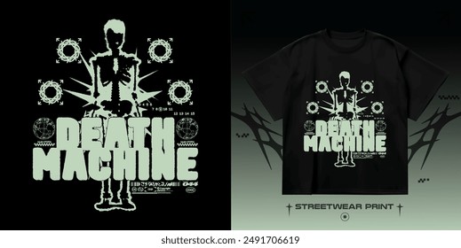 Streetwear print with skeleton. Street grunge blurred with noise, print for t-shirt, hoodie and sweatshirt. Isolated on black background	
