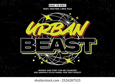 Streetwear retro vintage editable text effect for t-shirt design, urban street wear editable font vector style