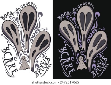 streetwear urban modern tshirt hoodie design featuring spooky ghost in a gothic yet fun style making it goofy and cool to wear.