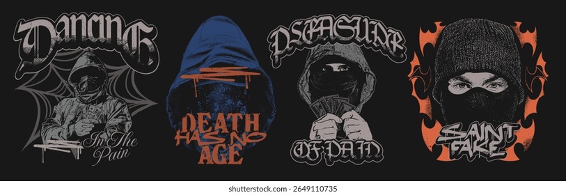 Streetwear urban vector design set, Urban stylish for streetwear print, Urban t-shirt design pack,
Streetwear graphic vector set of print, Vector illustration, Streetwear, Urban