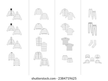 Streetwear Vector Clothing Mockup Bundle Streetwear Fashion Flat Illustration Blank Fashion Technical Sketch Streetwear Fashion CAD Mockup Template 