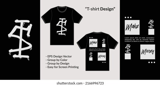 Tema de diseño de estilo vectorial Streetwear ganar dinero para mercadería casera de camisetas Premium Vector