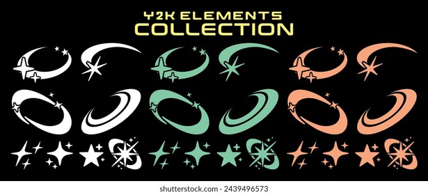 Streetwear y2k graphic assets set. Rave, acid, retro futuristic, elements for slogan, quotes, typography, poster, banner. Geometric shapes, symbols, icons. Aesthetic graphic set. Vector style