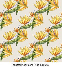 Strelitzia jungle foliage pattern background. Vector tropical decor. Summer botanical backdrop. Summer graphic. Magic background. Banana leaves.