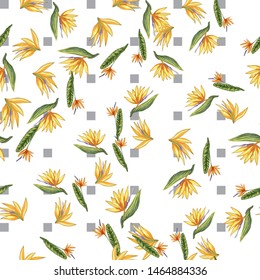 Strelitzia jungle foliage pattern background. Vector tropical decor. Summer botanical backdrop. Summer graphic. Magic background. Banana leaves.