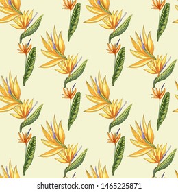 Strelitzia jungle foliage pattern background. Vector tropical decor. Summer botanical backdrop. Summer graphic. Magic background. Banana leaves.
