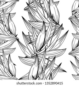 Strelizia tropical paradise pattern for print design. Floral seamless Flower background. Trendy spring blossom decoration.