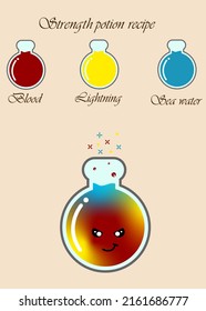 Strenght potion Witchcraft book page. Magic potion recipe
