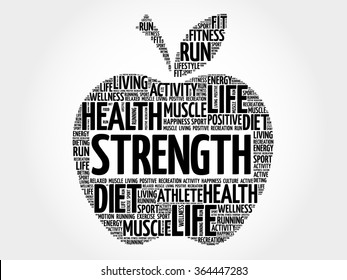 Strength apple word cloud, health concept