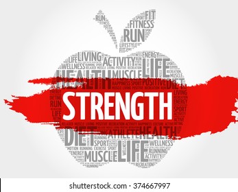 Strength apple word cloud, health concept