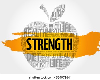 Strength apple word cloud, health concept