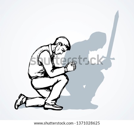 Strength biblic lord jesus devote fold male body on white church background. Black drawn plead sacred glory strong problem soul icon. Trust love hope logo sketch as vintage art cartoon graphic vector
