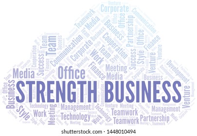 Strength Business word cloud. Collage made with text only.