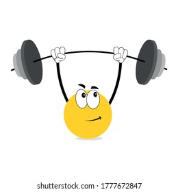 strength cheerful emoticon lifts a heavy barbell and smiles happily