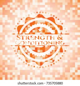 Strength and Conditioning abstract emblem, orange mosaic background