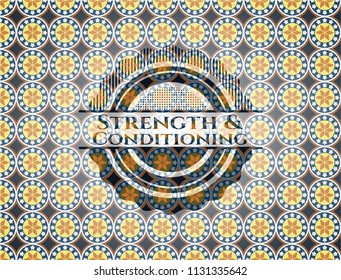 Strength and Conditioning arabic badge. Arabesque decoration.