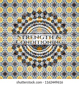 Strength and Conditioning arabic badge background. Arabesque decoration.