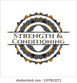 Strength and Conditioning arabic style badge. Arabesque decoration.