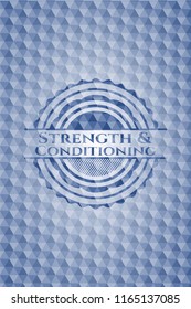 Strength and Conditioning blue polygonal badge.