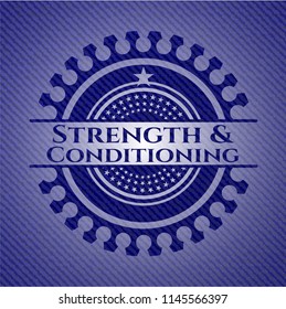 Strength and Conditioning emblem with denim high quality background