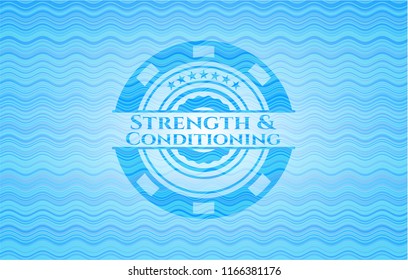 Strength and Conditioning light blue water wave emblem.