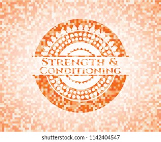 Strength and Conditioning orange mosaic emblem with background