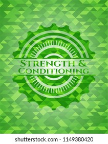 Strength and Conditioning realistic green emblem. Mosaic background