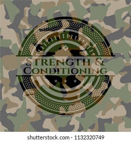 Strength and Conditioning written on a camouflage texture
