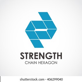 Strength hexagon of ribbon chain abstract vector and logo design or template connect business icon of company identity symbol concept