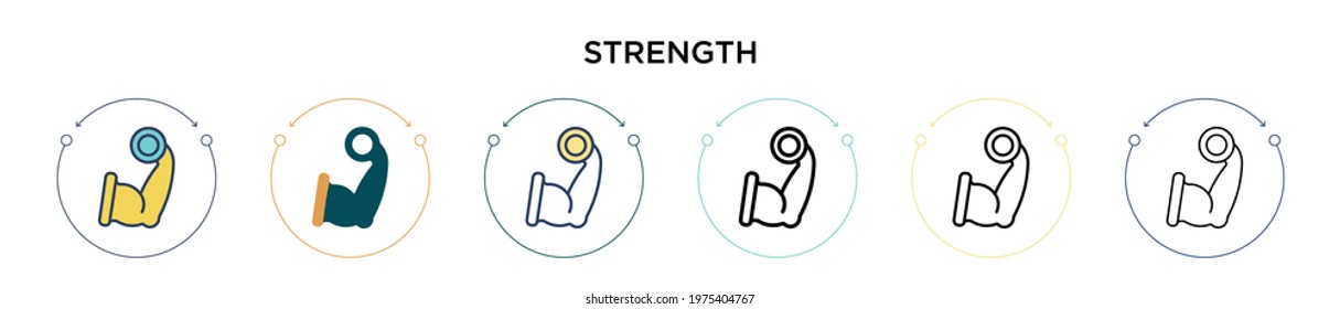 Strength icon in filled, thin line, outline and stroke style. Vector illustration of two colored and black strength vector icons designs can be used for mobile, ui, web