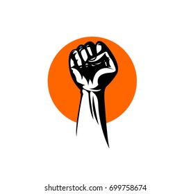 Strength icon, hand made sketch, hipster, revolt, aggression, orange background, vector illustration