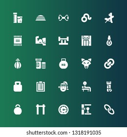 strength icon set. Collection of 25 filled strength icons included Link, Punching bag, Performance, Pull up, Kettlebell, Vitamins, Weightlifting, Athlete, Workout, Wolf, Weight