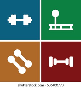 Strength icons set. set of 4 strength filled icons such as barbell, barbell   isolated, dumbbell