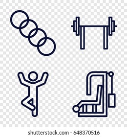 Strength icons set. set of 4 strength outline icons such as chain, man doing exercises, barbell