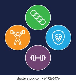 Strength icons set. set of 4 strength outline icons such as lion, chain, power lifter