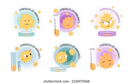 Strength of immunity concept with healthy cute character surrounded by invisible barrier for bacterial and viral attack. Immune protection in healthy body. Health care, vaccination and immunization