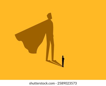 Strength, self confidence ,Businessman with super hero shadow