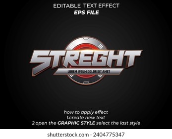 strength text effect, font editable, typography, 3d text for games. vector template