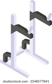 Forma de treinamento Dip Stands conceito isométrico, projeto de ícone vetorial da estação de imersão, símbolo de bem-estar de fitness, sinal de levantamento de peso de treino, ilustração de stock de equipamento de treinamento pessoal