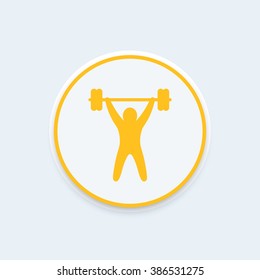 strength training round icon, workout icon, gym sign, fitness logo element, training pictogram, vector illustration