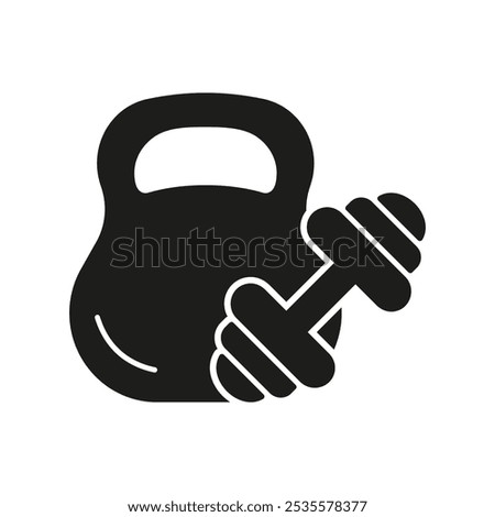 Strength Training Silhouette Icon. Kettlebell and Dumbbell for Weightlifting and Muscle Building. Fitness Activities Pictogram. Isolated Vector Illustration.