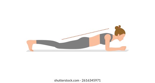 Strength training: Young woman doing a plank (poor form with hips sagging)
