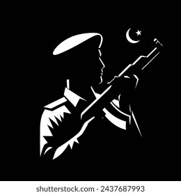 Strength and Valor Silhouette of Pakistani Soldier for Pakistan Day Concept