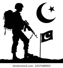 Strength and Valor Silhouette of Pakistani Soldier for Pakistan Day Concept