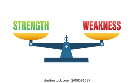 Strength and Weakness Balance Concept, Vector Illustration of Scales with Opposing Weights for Personal Development and SWOT Analysis