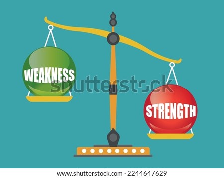 Strength and weakness balance on the scale. Vector illustration